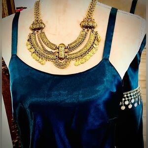 Vintage Gypsy Coin Statement Necklace Antique Gold Boho Grunge Gypsycore